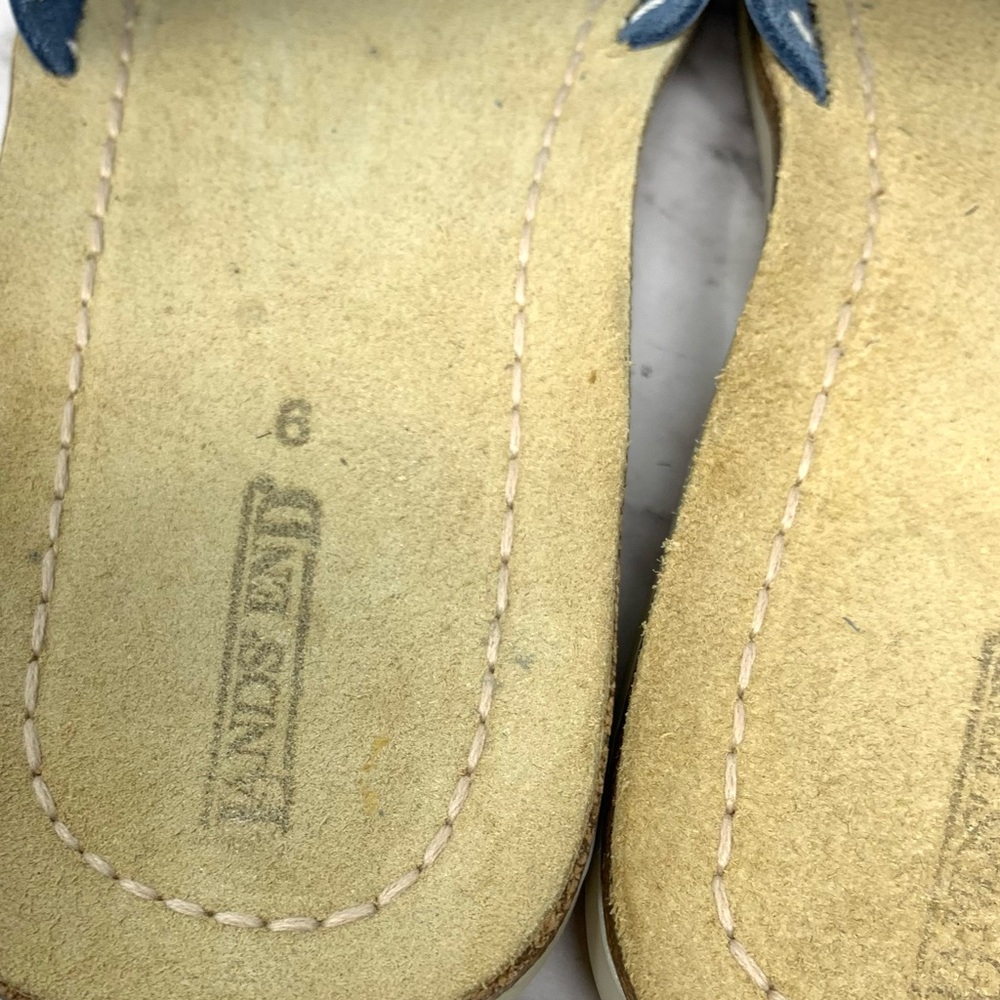 Lands' End Open Toe Top Stitch Blue Leather Slide Sandals 9 Casual Sporty Preppy - Picture 11 of 11